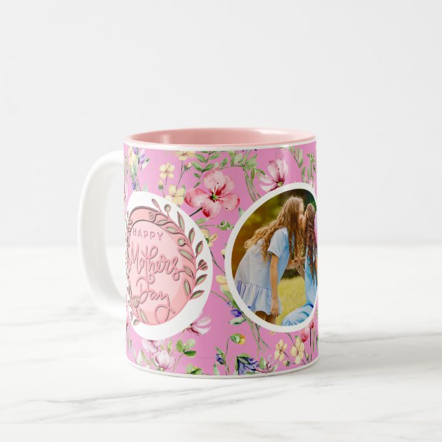 Happy Mother's Day Elegant Modern Photo Two-Tone Coffee Mug (Front Left)