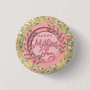 Happy Mother's Day Elegant Modern Pink Floral 3 Cm Round Badge