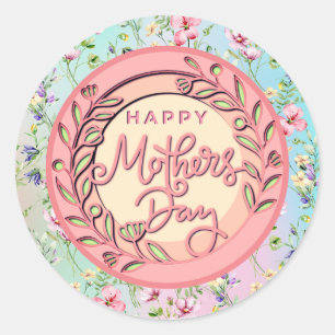 Happy Mother's Day Elegant Modern Pink Floral Classic Round Sticker