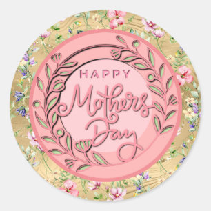 Happy Mother's Day Elegant Modern Pink Floral Classic Round Sticker