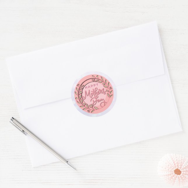 Happy Mother's Day Elegant Modern Pink Floral Classic Round Sticker (Envelope)