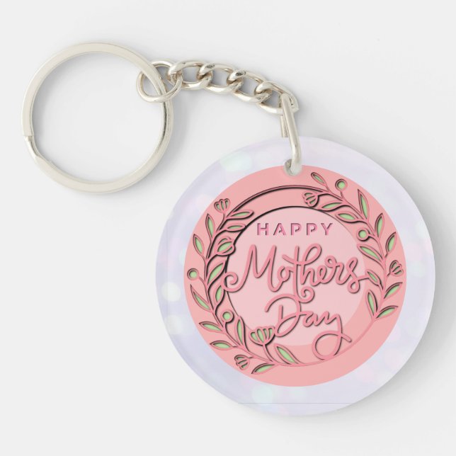 Happy Mother's Day Elegant Modern Pink Floral Key Ring (Front)
