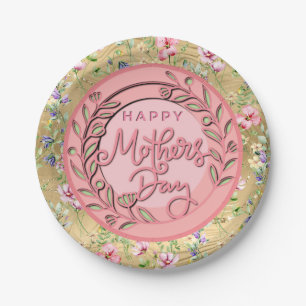 Happy Mother's Day Elegant Modern Pink Floral Paper Plate
