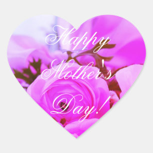 Happy Mother's Day Elegant Pink Purple Rose Floral Heart Sticker