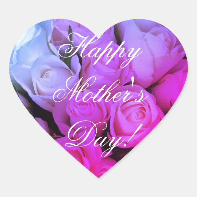 Happy Mother's Day Elegant Pink Roses Floral Heart Sticker (Front)