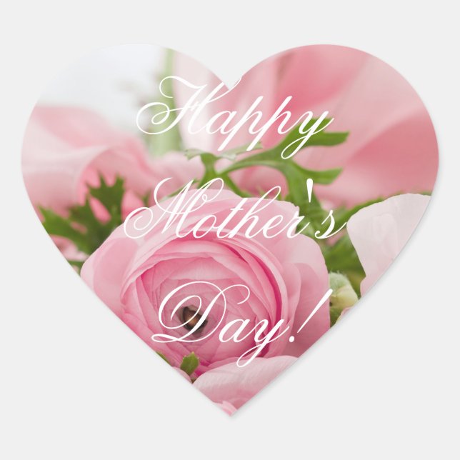 Happy Mother's Day Elegant Pink Roses Floral Heart Sticker (Front)