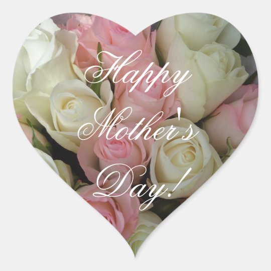 Happy Mother S Day Elegant Pink White Roses Floral Heart Sticker