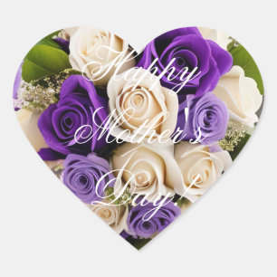 Happy Mother's Day Elegant  Purple Roses Floral Heart Sticker