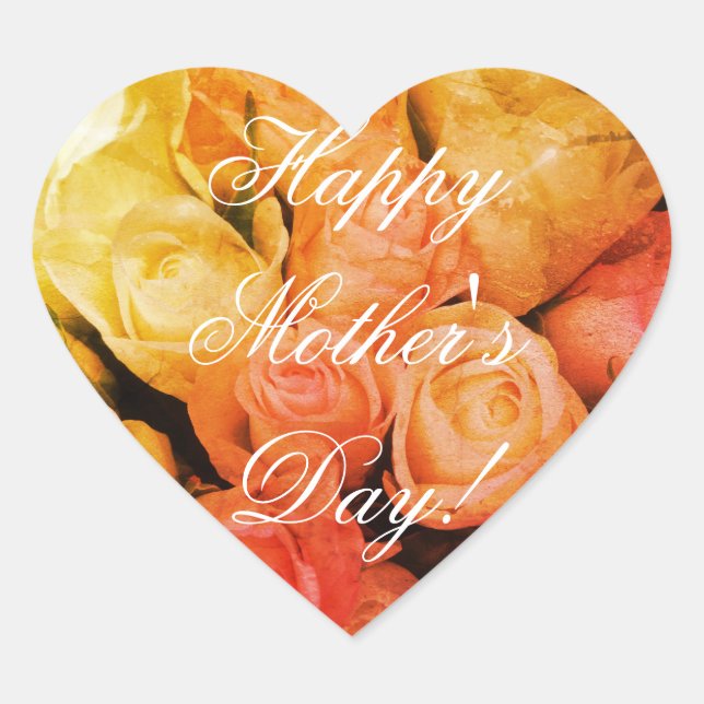 Happy Mother's Day Elegant Red Orange Roses Floral Heart Sticker (Front)