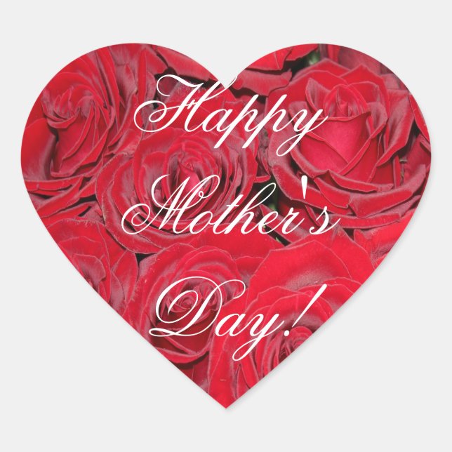 Happy Mother's Day Elegant Red Roses Floral Flower Heart Sticker (Front)