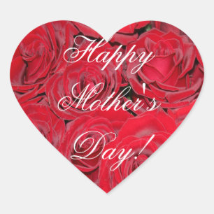 Happy Mother's Day Elegant Red Roses Floral Flower Heart Sticker