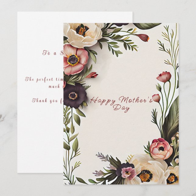  Happy Mother's Day Elegant Watercolor Flowers Invitation (Front/Back)