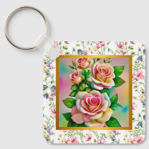 Happy Mother's Day Elegant Watercolor Rose Card Key Ring