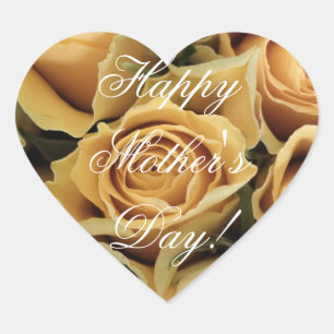 Happy Mother's Day Elegant Yellow Roses Floral Heart Sticker