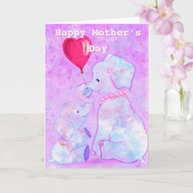 Happy Mother's Day - Elephant Mum and Baby - Love Card (Orchid)