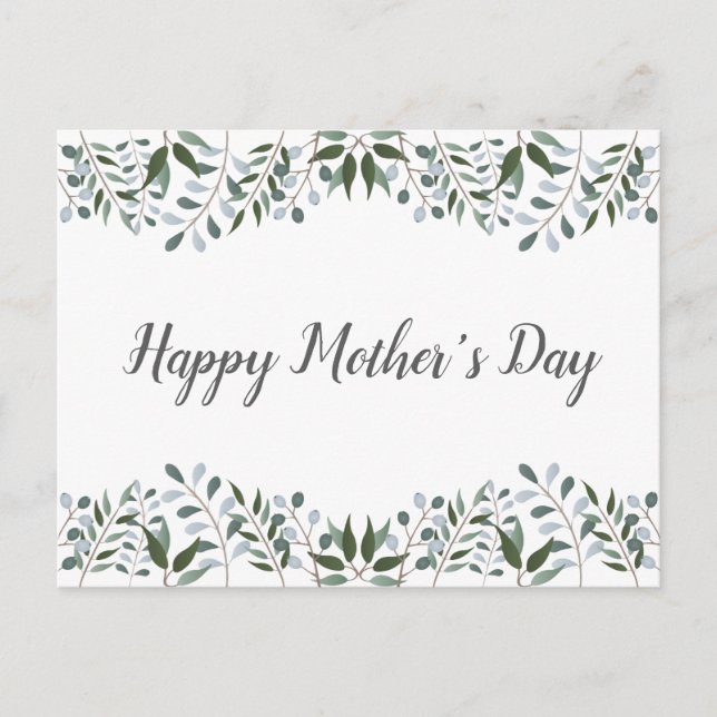 Happy Mothers Day Eucalyptus Greenery Floral Postcard (Front)