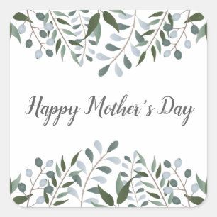Happy Mothers Day Eucalyptus Greenery Floral Square Sticker
