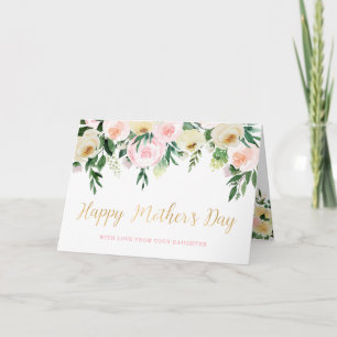 Happy Mother's Day Faux Gold and  Pink Floral  Card