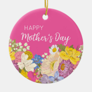 Happy Mother's Day Floral Blooms  Ceramic Tree Decoration