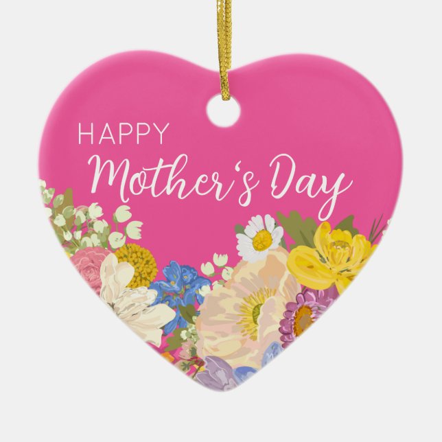 Happy Mother's Day Floral Blooms  Ceramic Tree Decoration (Front)