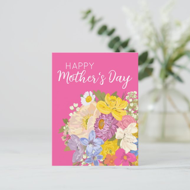 Happy Mother's Day Floral Blooms  Holiday Postcard (Standing Front)