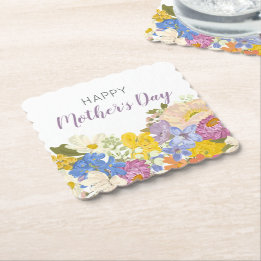 Happy Mother's Day Floral Blooms Paper Coaster