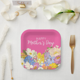 Happy Mother's Day Floral Blooms  Paper Plate