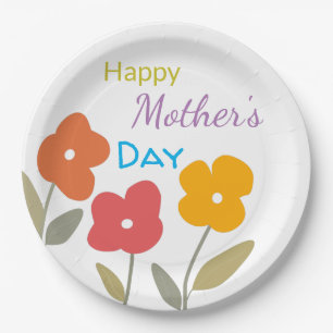 Happy Mother's Day Floral Blooms Paper Plate