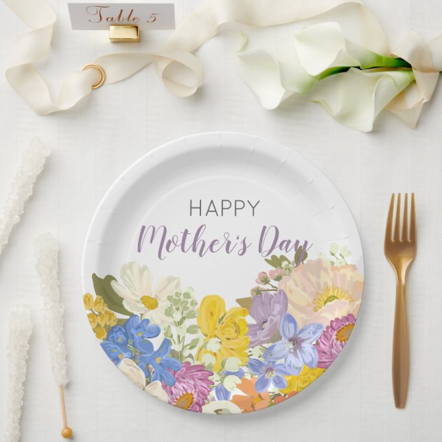Happy Mother's Day Floral Blooms  Paper Plate (Wedding)