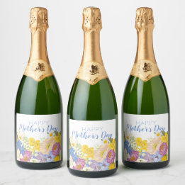 Happy Mother's Day Floral Blooms Sparkling Wine Label