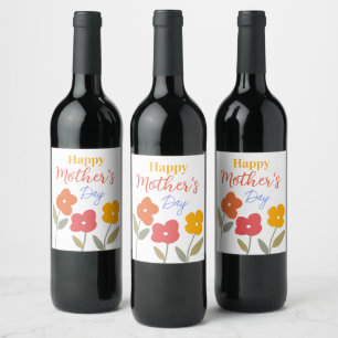 Happy Mother's Day Floral Blooms Wine Label