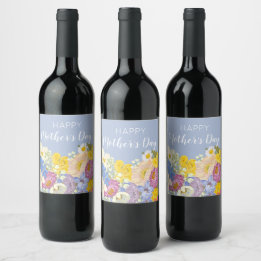 Happy Mother's Day Floral Blooms Wine Label