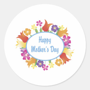 Happy Mother's Day Floral Border Gifts and Tees Classic Round Sticker