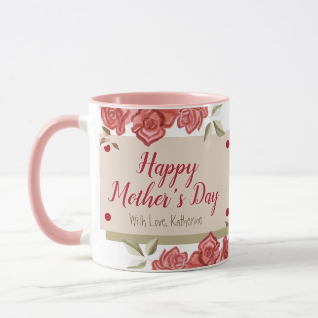 Happy Mother's Day Floral Classic Red Pink Roses Mug (Left)