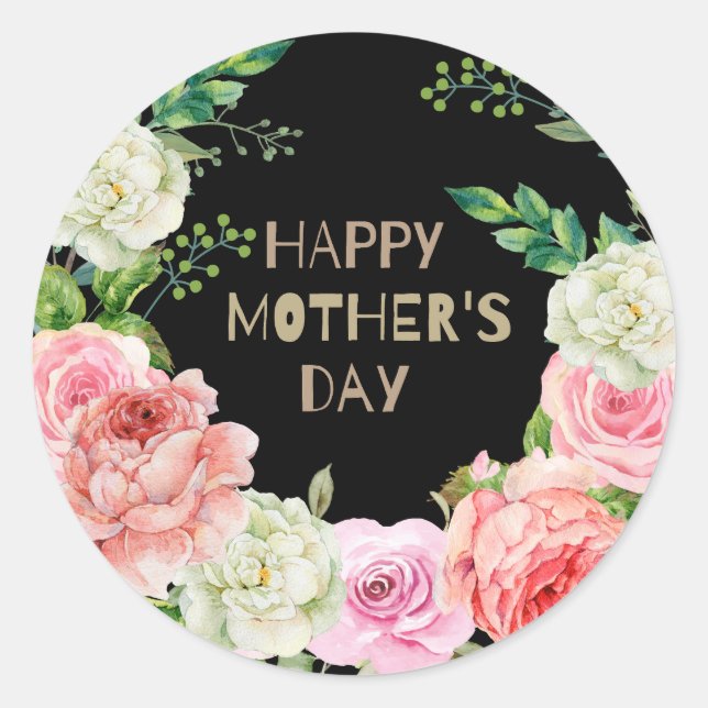 Happy Mothers Day Floral Classic Round Sticker (Front)