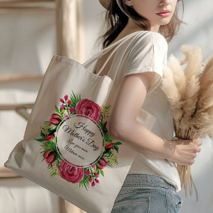 Happy Mothers Day Floral Custom Photo Tote Bag