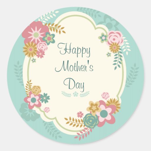 Image of Happy Mother's Day Floral Frame Classic Round Sticker