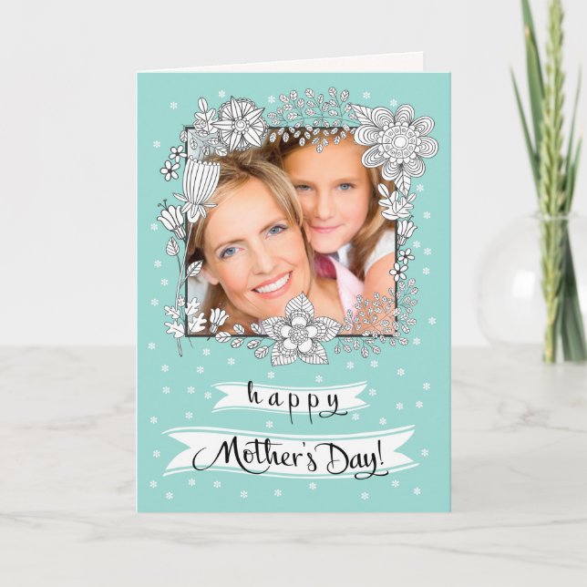 Happy Mother's Day. Floral Frame Custom Photo Card (Front)