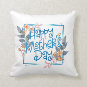 Happy Mother's Day Floral Frame Throw Pillow