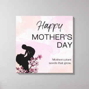 happy mothers day floral greeting card canvas print