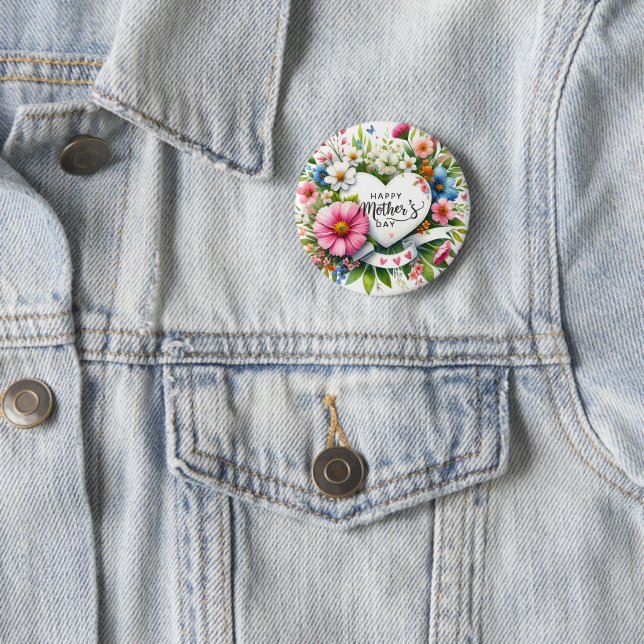 Happy Mothers Day Floral Heart  6 Cm Round Badge (In Situ)