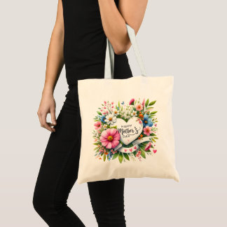 Happy Mothers Day Floral Hearts Tote Bag