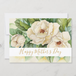 Happy Mother's Day Floral Magnolia Gold Script Holiday Card