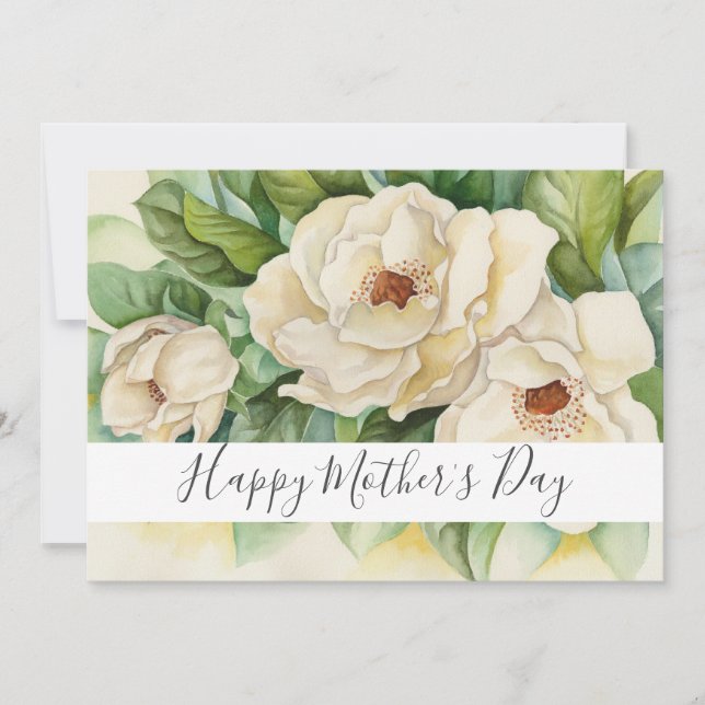 Happy Mother's Day Floral Magnolia Name Script Holiday Card (Front)