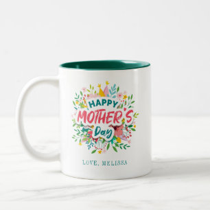 Happy Mother's Day Floral Modern Custom Two-Tone Coffee Mug