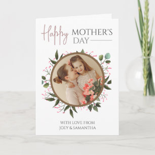 Happy Mothers Day   Floral Modern Script 1 Photo  Card