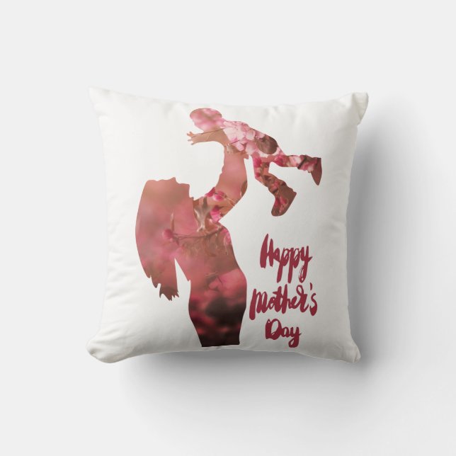 Happy mother's day, floral mum and son sketch than cushion (Front)