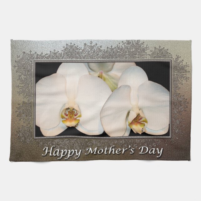Happy Mother's Day Floral Orchid Tea Towel (Horizontal)
