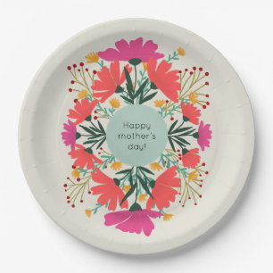 Happy mother's day floral paper plate