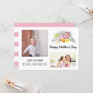 Happy Mother's Day floral pink modern photo Card